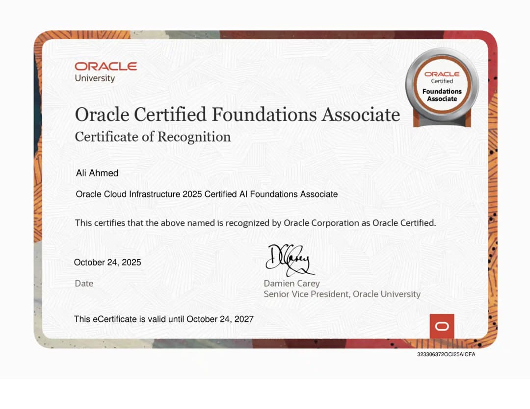Oracle Cloud Infrastructure 2025 Certified AI Foundations Associate
